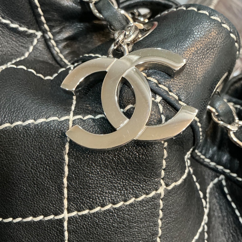 CHANEL Black  Quilted Leather Wild Stitch Bucket  Bag with Silver hardware - Picture 13 of 15